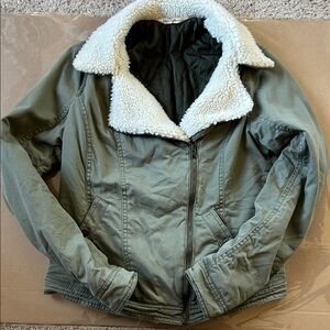 Hollister Malaga Beach Sherpa Collar Moto Bomber Jacket
